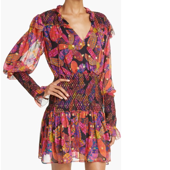 NWT $295 FARM RIO Heart Daisy Metallic Dot Long Sleeve Minidress in size Small!